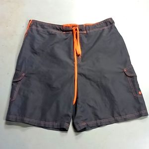 Men's XL Liquid Wave Gray & Orange Swim Trunks